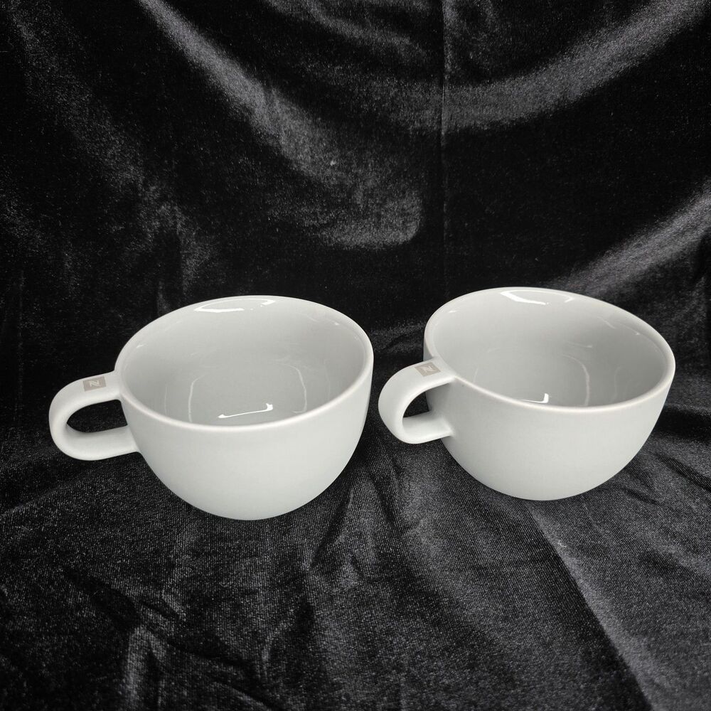 2 NESPRESSO Barista Cappuccino Cups Set Mugs Coffee Gray Porcelain NEW